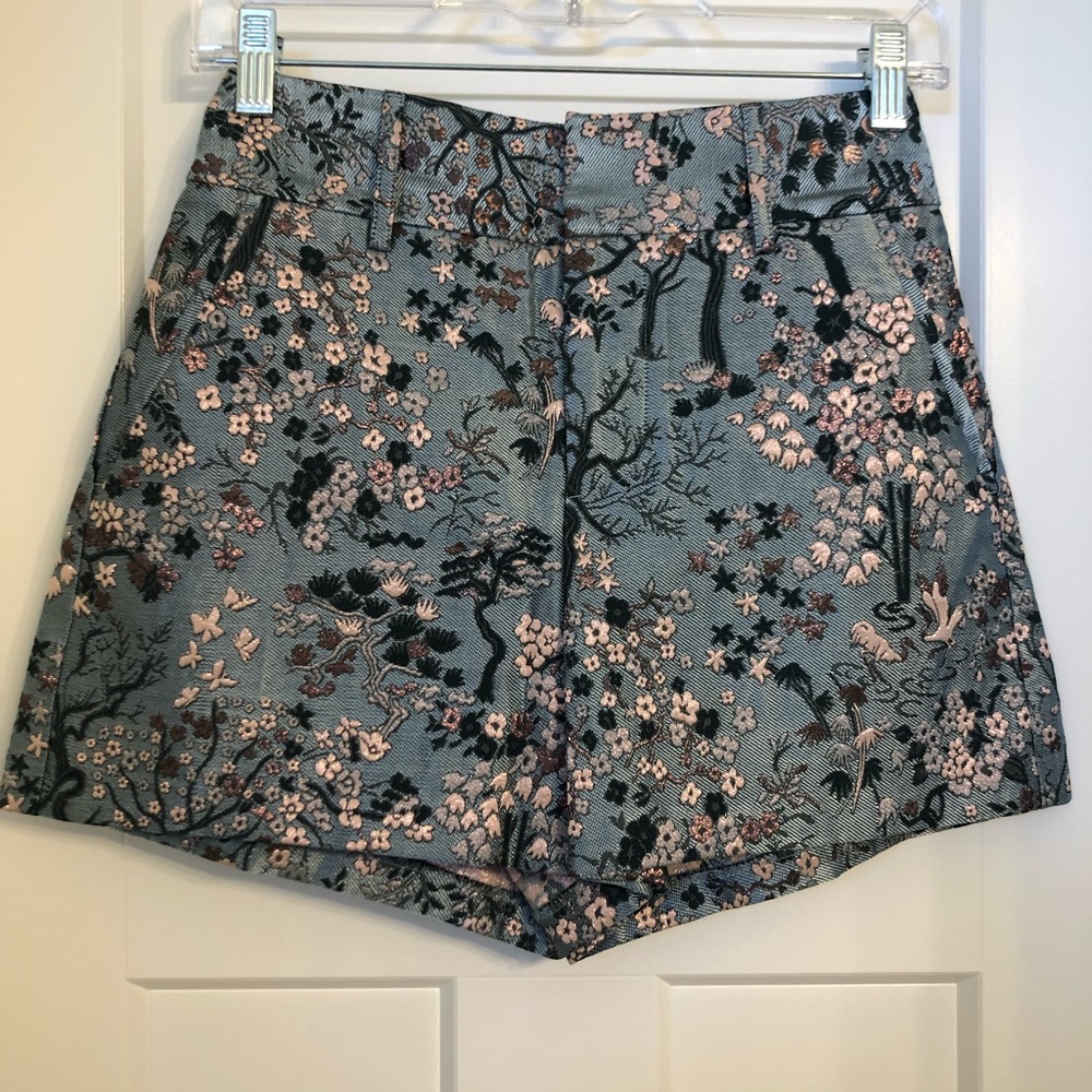 Alice + Olivia Cady high waisted light blue floral shorts